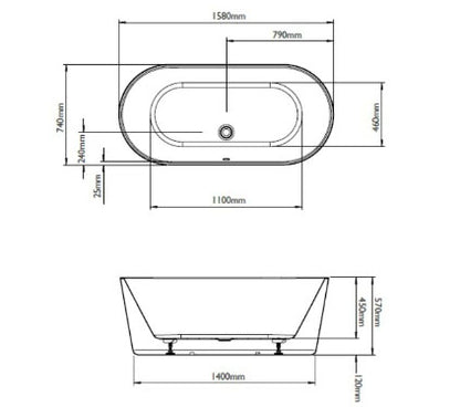 BC Designs Viado 1580 x 740mm Free Standing Bath Double Ended White Gloss