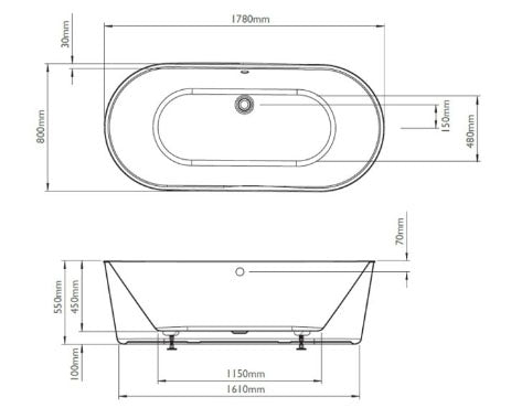 BC Designs Viado 1780 x 740mm Free Standing Bath Double Ended White Gloss