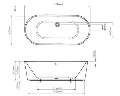 BC Designs Viado 1780 x 740mm Free Standing Bath Double Ended White Gloss
