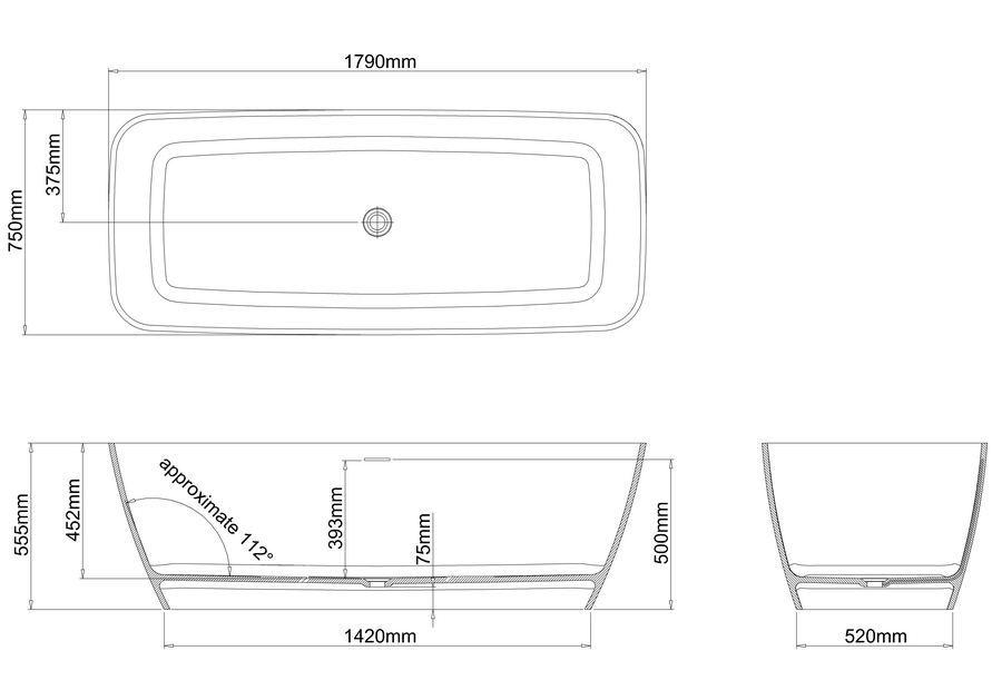 Clearwater Vicenza Grande 1790x750mm Freestanding Stone Bath