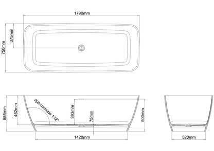 Clearwater Vicenza Grande 1790x750mm Freestanding Stone Bath
