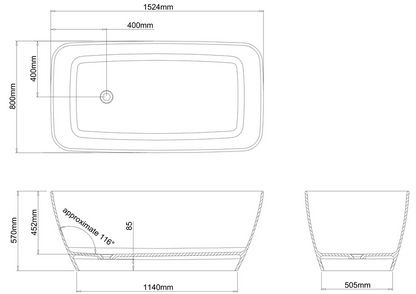 Clearwater Vicenza Petite 1524x800mm Free-Standing Bath