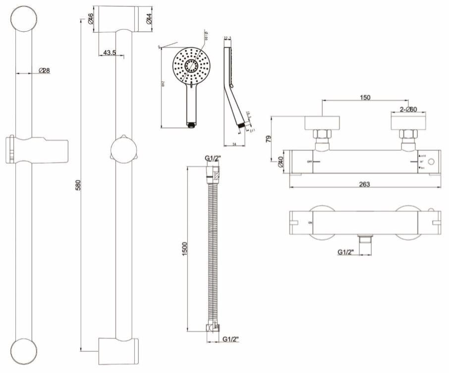 Easy Fit Exposed Thermostatic Valve w/ Slide Rail & Handset