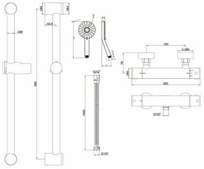 Easy Fit Exposed Thermostatic Valve w/ Slide Rail & Handset