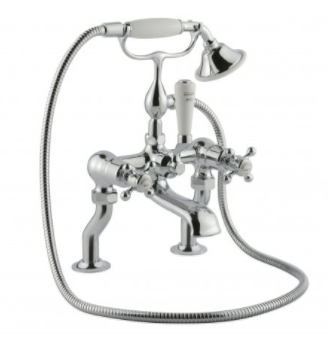 Just Taps Grosvenor Cross Deck Mounted Bath Shower Mixer With Kit - Nickel