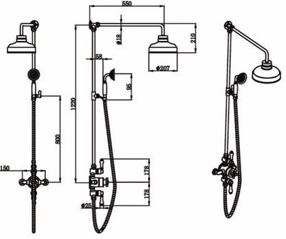 Traditional Exposed Chrome Shower Valve w/-Head & Handset