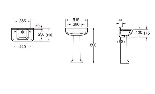 Essentials Wyndham Traditional 515mm Basin With Two Tap Holes