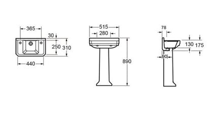 Essentials Wyndham Traditional 515mm Basin With Two Tap Holes