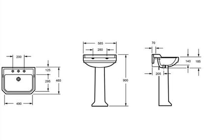 Essentials Wyndham Traditional 580mm Basin With Three Tap Holes