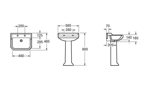 Essentials Wyndham Traditional 580mm Basin With Two Tap Holes