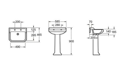 Essentials Wyndham Traditional 580mm Basin With Two Tap Holes