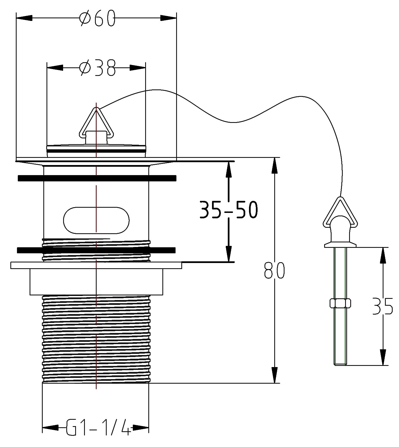 Chrome Basin Waste Plug & Chain (Slotted)