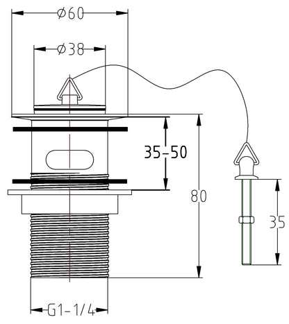 Chrome Basin Waste Plug & Chain (Slotted)