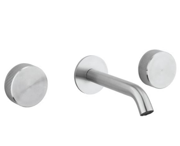 3ONE6 Wall Mounted Basin Mixer 3 Hole Set - Stainless Steel