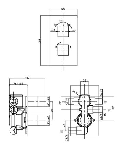 Crosswater Water Square 2 Outlet 2 Handle Shower Bundle - Chrome