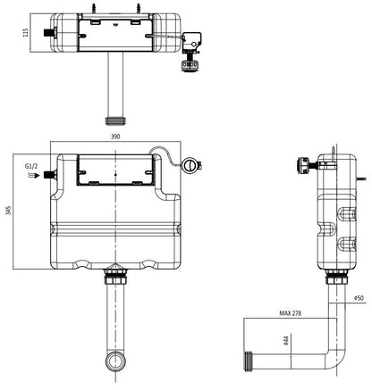 Slim Concealed Cistern With Chrome Dual Flush