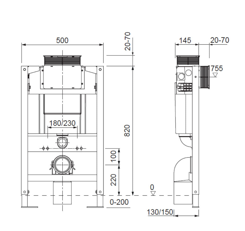 Bali 820m Wall Hung WC Support Frame & Concealed Cistern