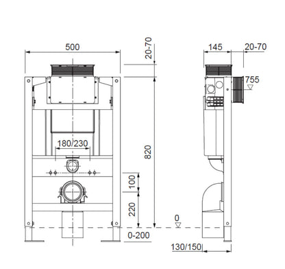 Bali 820m Wall Hung WC Support Frame & Concealed Cistern
