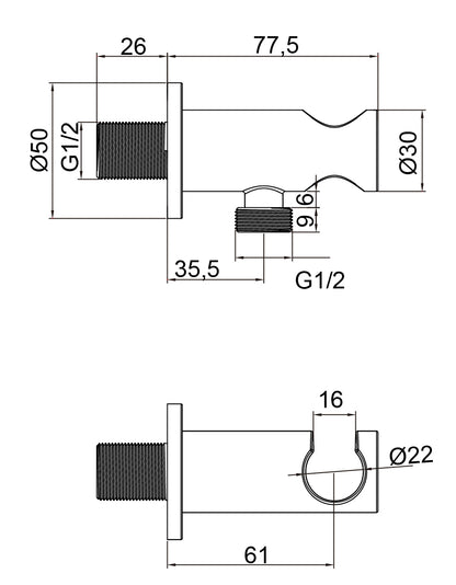 Round Chrome Shower Wall Outlet & Bracket