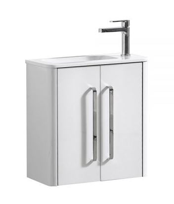 Essentials Suburb 500mm x 250mm Double Door Wall Mounted Basin Unit In White Gloss
