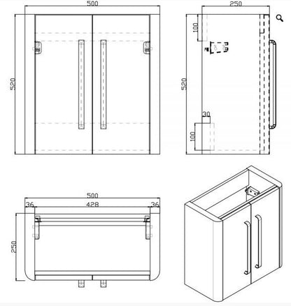 Essentials Suburb 500mm x 250mm Double Door Wall Mounted Basin Unit In White Gloss