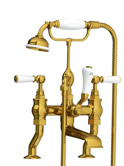 Lefroy Brooks Classic White Lever Deck Mounted Bath Shower Mixer With Hose & Handset (choose finish)