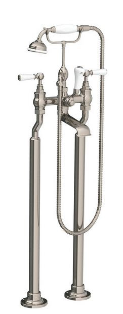 Lefroy Brooks Classic White Lever Bath Mixer & Stand Pipes - S/Nickel
