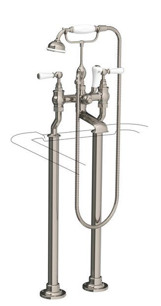 Lefroy Brooks Classic Bath Tap & Adjustable Standpipe Sleeves For Rim Mounting - S/Nickel