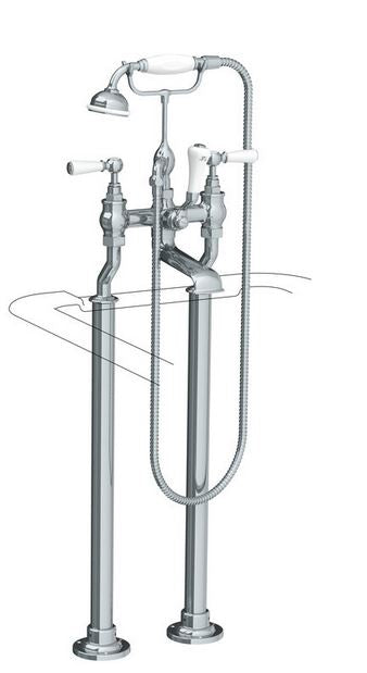 Lefroy Brooks Classic Bath Tap & Adjustable Standpipe Sleeves For Rim Mounting - Chrome