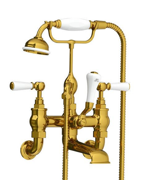 Lefroy Brooks Classic White Lever Wall Mounted Bath Shower Mixer With Hose & Handset (choose finish)
