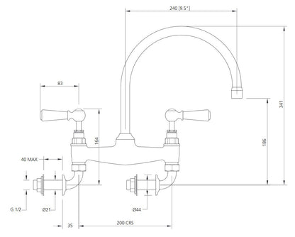 Lefroy Brooks Classic White Lever Wall Mounted Bridge Kitchen Sink Mixer (choose finish)