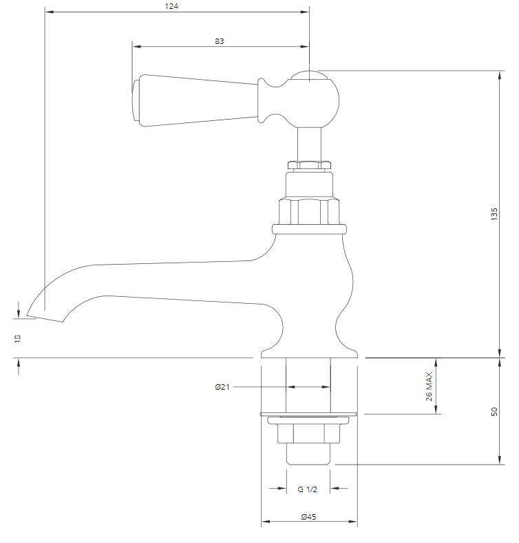 Lefroy Brooks Classic White Lever Long Nose Basin Pillar Taps (choose finish)
