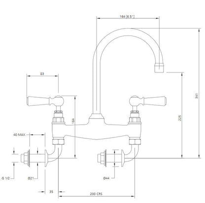 Classic White Lever W/Mounted Basin Tap 160mm Spout - S/Nickel