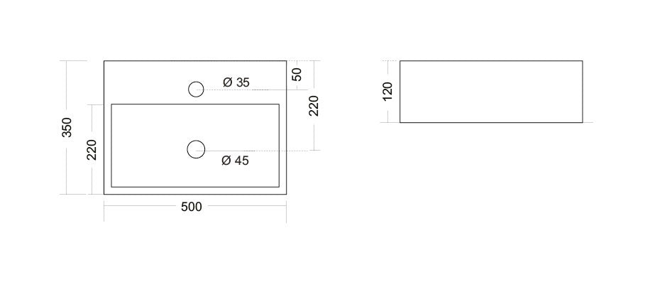 Turin 500mm Countertop Basin with 1 Tap Hole