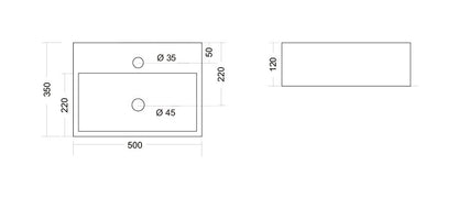 Turin 500mm Countertop Basin with 1 Tap Hole
