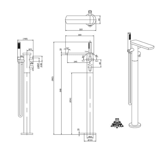 Crosswater Wisp Thermo Floorstanding Bath Shower Mixer & Kit