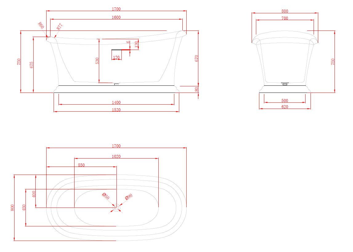 Luxe York 1700 Traditional freestanding Acrylic Bath