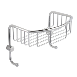 Just Taps Large Chrome Wall Mounted Large Wire Basket With Hooks