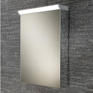 HIB Spectrum 700 x 500mm Single door cabinet with LED top illumination, soft close, internal shaver socket, adjustable shelves and Mirrored sides