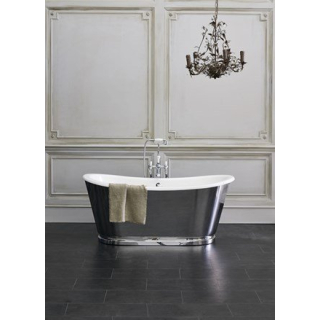Balthazar 1675 x 761mm Clear Stone Freestanding Bath Gloss White With Chrome Stainless Steel Outer