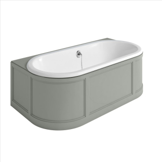 Burlington London Back To Wall Bath with Curved Surround incl overflow & waste - Classic Grey