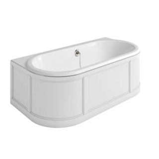 Burlington London Back To Wall Bath with Curved Surround incl overflow & waste - Matt White