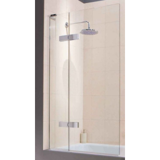 Matki Eauzone Frameless 10mm Hinged Two Panel Bath Screen 1500 x 916mm Silver Frame With Glear Glass (Right Handed - Left hand shown in image)