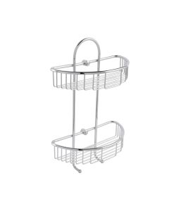 Just Taps Double Round Chrome Wall Mounted Wire Basket With Robe Hooks