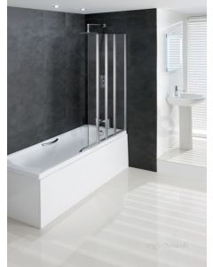 Volente 1000mm 1 Fixed and 3 Folding Panel Bath Screen Silver Frame, Clear Glass Right Handed
