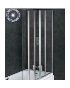 Volente 1250mm 1 Fixed and 4 Folding Panel Bath Screen Silver Frame, Clear Glass Left Handed
