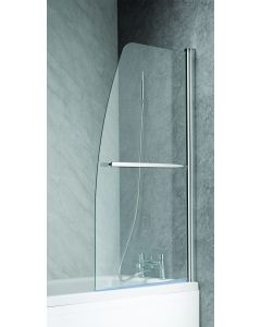 Ascent Half Sail 6mm Curved Hinged Bath Screen Silver Frame, Clear Glass With Towel Bar 