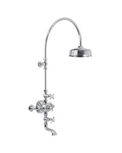 Lefroy Brooks La Chapelle Exposed Thermostatic shower Mixer with Riser, 200mm Shower Rose & Bath Spout (choose finish)