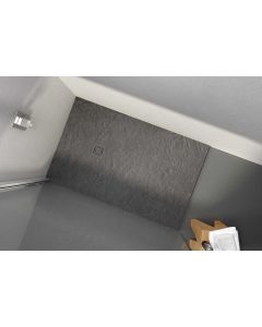 Merlyn Truestone 1600 x 900mm rectangular Black Slate Shower Tray Complete With Fast Flow Waste