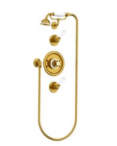 Lefroy Brooks Godolphin Concealed Archipelago Thermostatic Shower Mixer Valve & Shower Kit & Choice Of fixed Head - GD8803AG Antique Gold